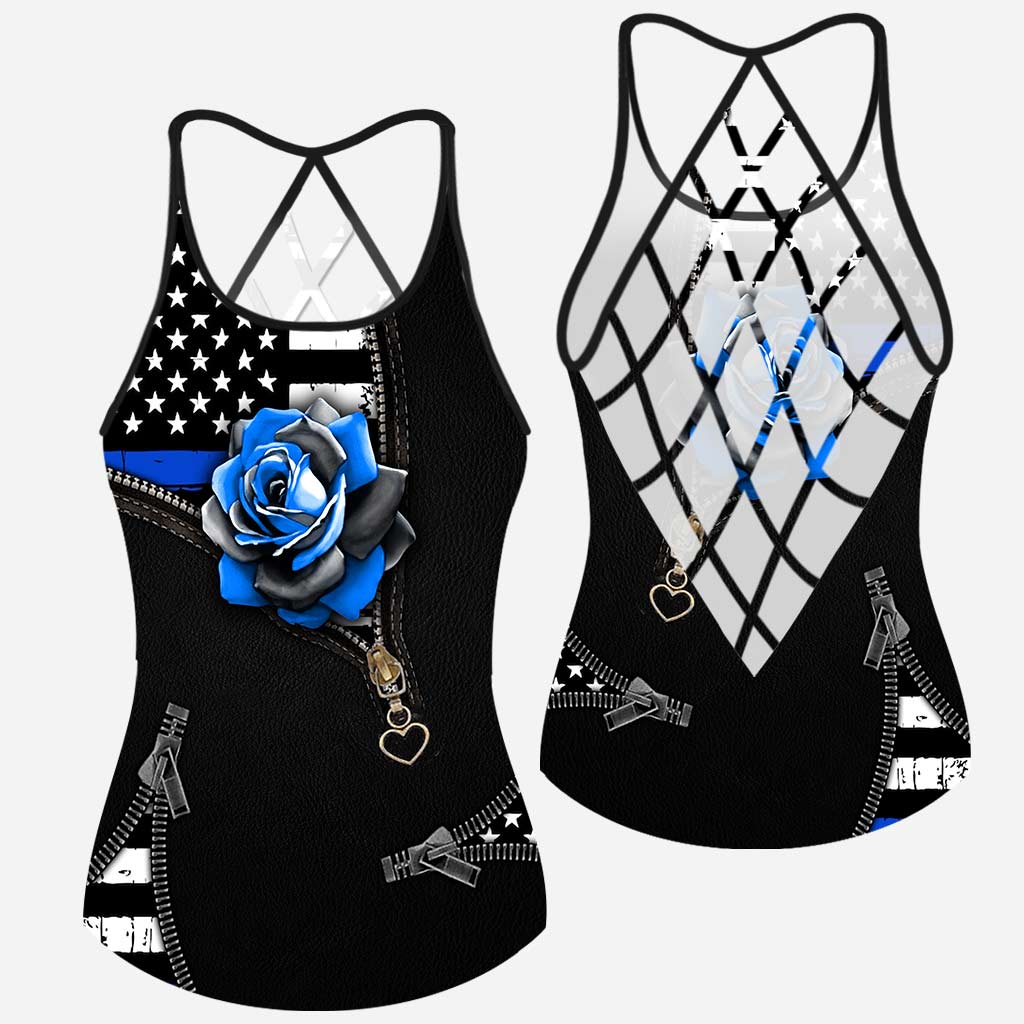 Blue Rose - Independence Day Police Officer Cross Tank Top