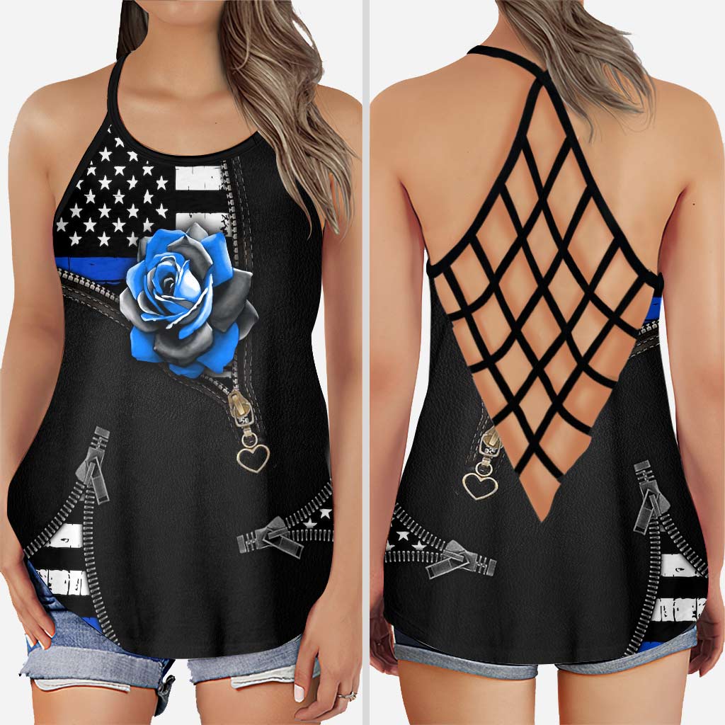 Blue Rose - Independence Day Police Officer Cross Tank Top