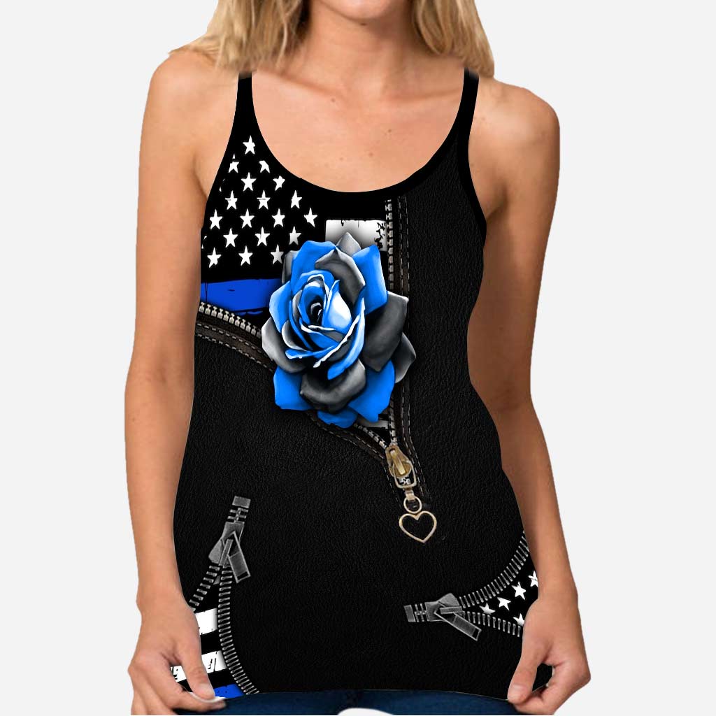 Blue Rose - Independence Day Police Officer Cross Tank Top