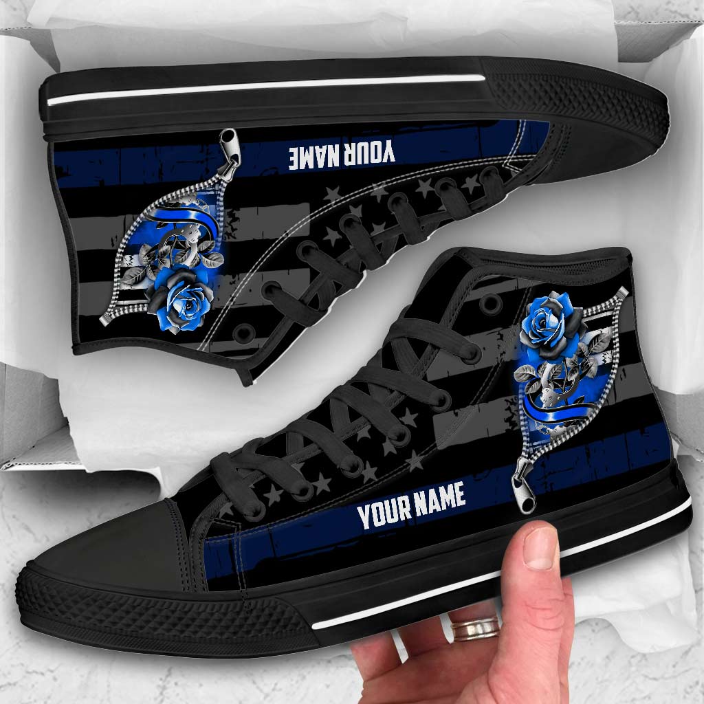 Blue Rose - Personalized Independence Day Police Officer High Top Shoes