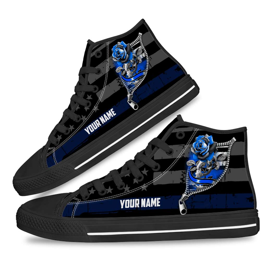 Blue Rose - Personalized Independence Day Police Officer High Top Shoes