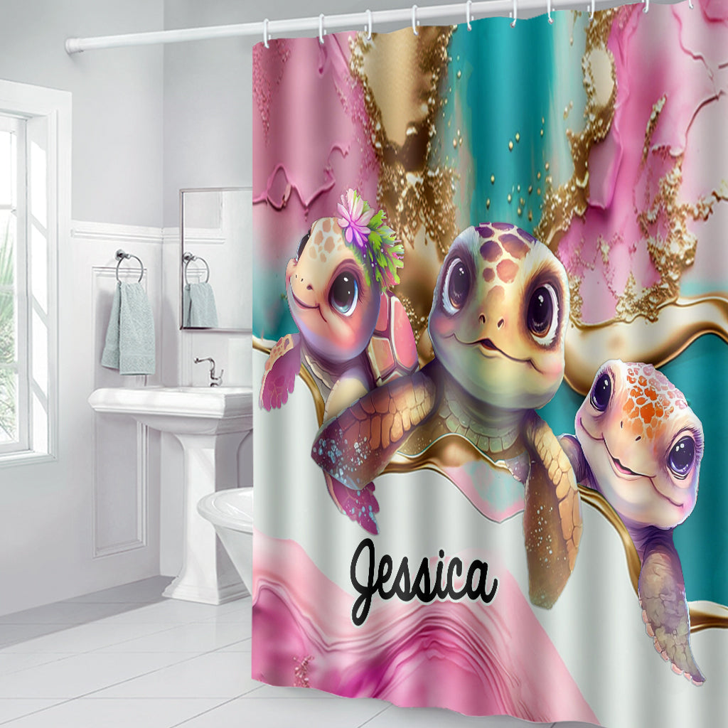 Salty Lil' Beach - Personalized Turtle Bathroom Curtain & Mats Set