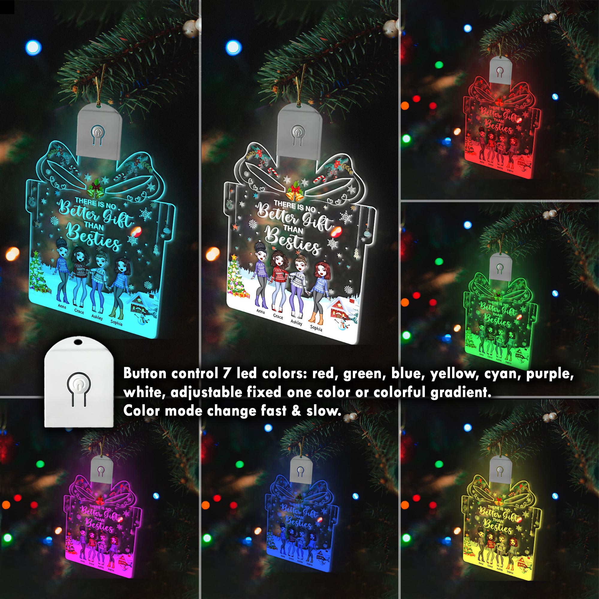 There Is No Better Gift Than Besties - Personalized Christmas Bestie Shaped Led Acrylic Ornament