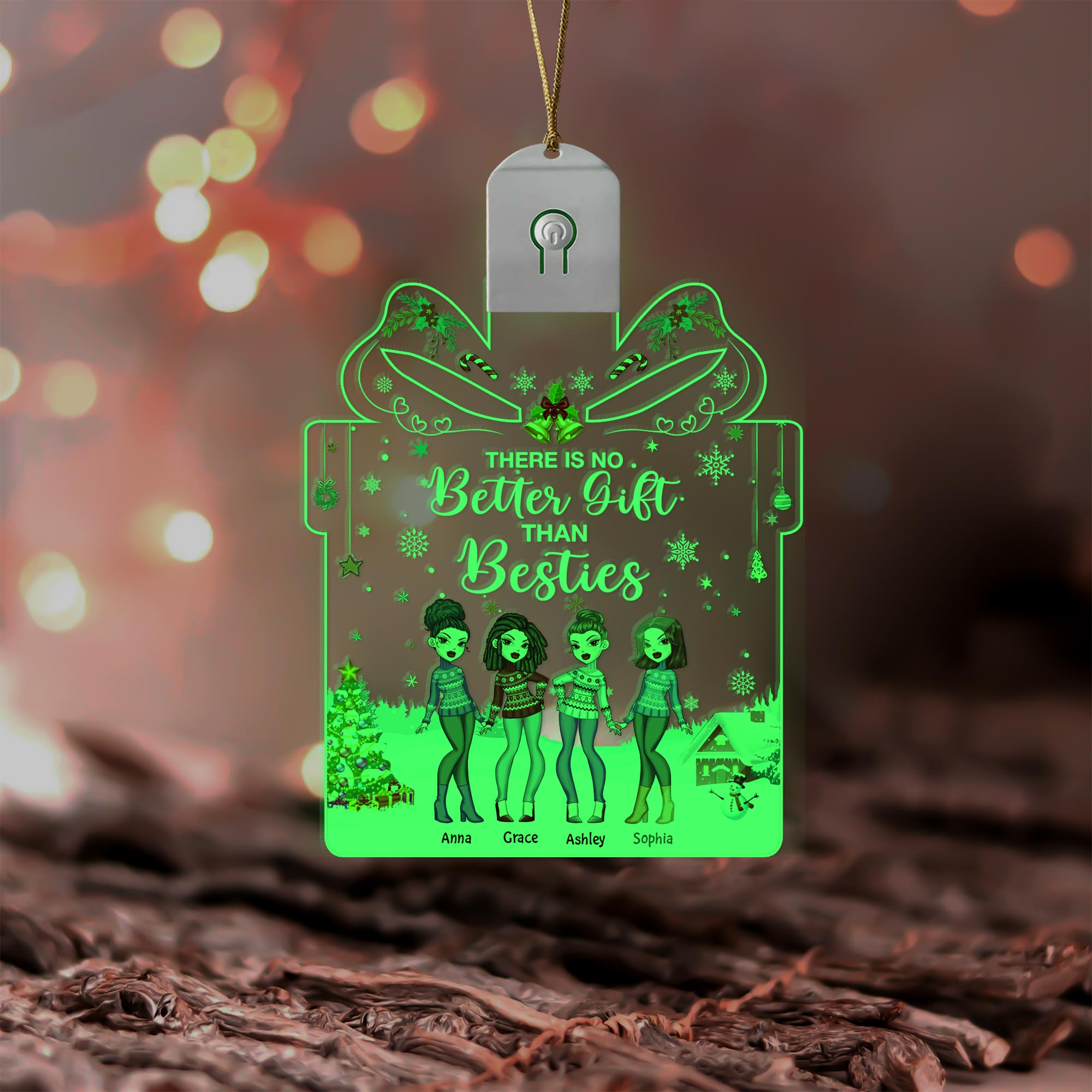 There Is No Better Gift Than Besties - Personalized Christmas Bestie Shaped Led Acrylic Ornament