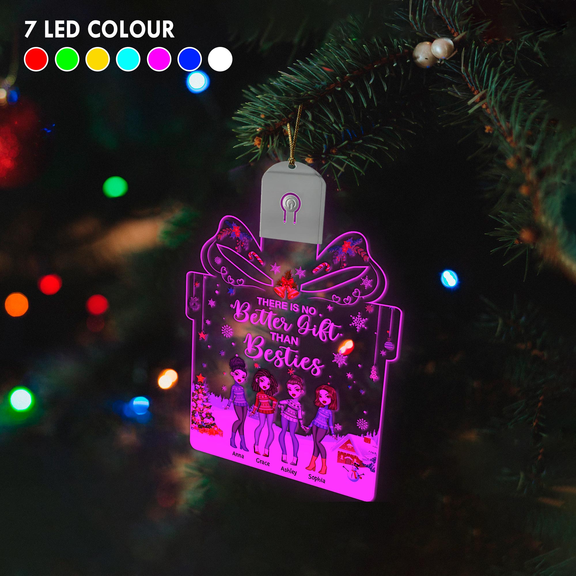 There Is No Better Gift Than Besties - Personalized Christmas Bestie Shaped Led Acrylic Ornament