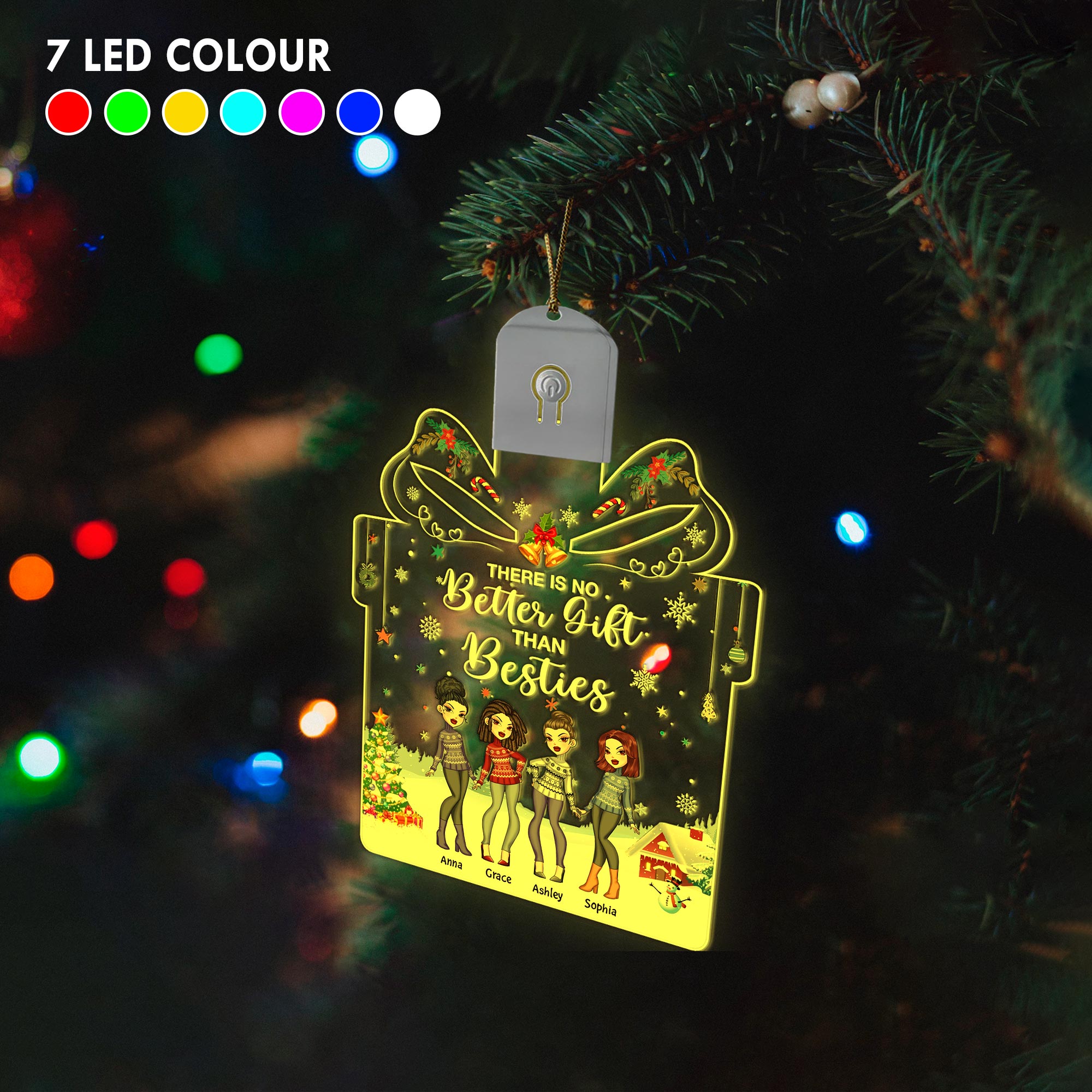 There Is No Better Gift Than Besties - Personalized Christmas Bestie Shaped Led Acrylic Ornament