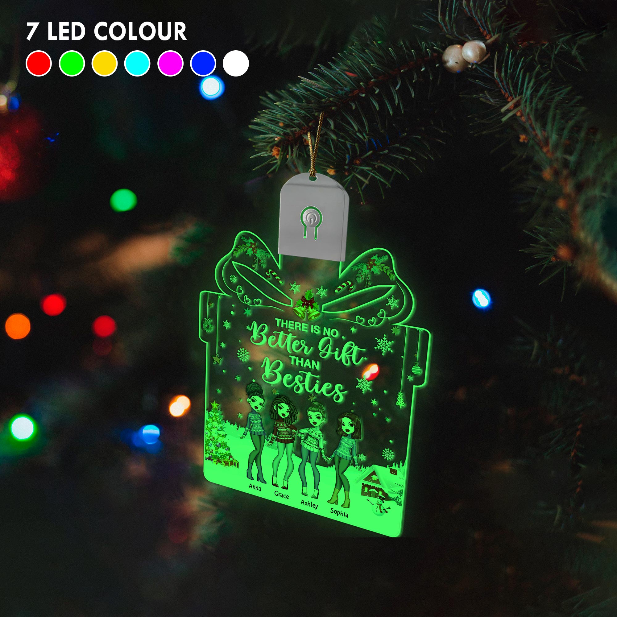 There Is No Better Gift Than Besties - Personalized Christmas Bestie Shaped Led Acrylic Ornament