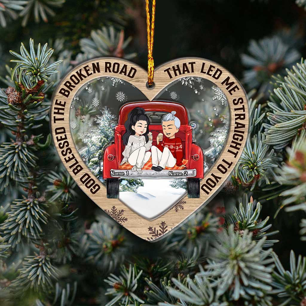 God Blessed The Broken Road - Personalized Christmas Couple Layers Mix Ornament