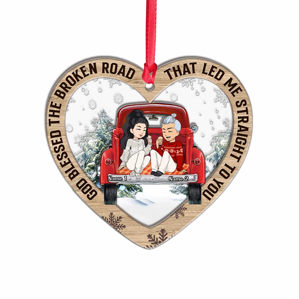 God Blessed The Broken Road - Personalized Christmas Couple Layers Mix Ornament