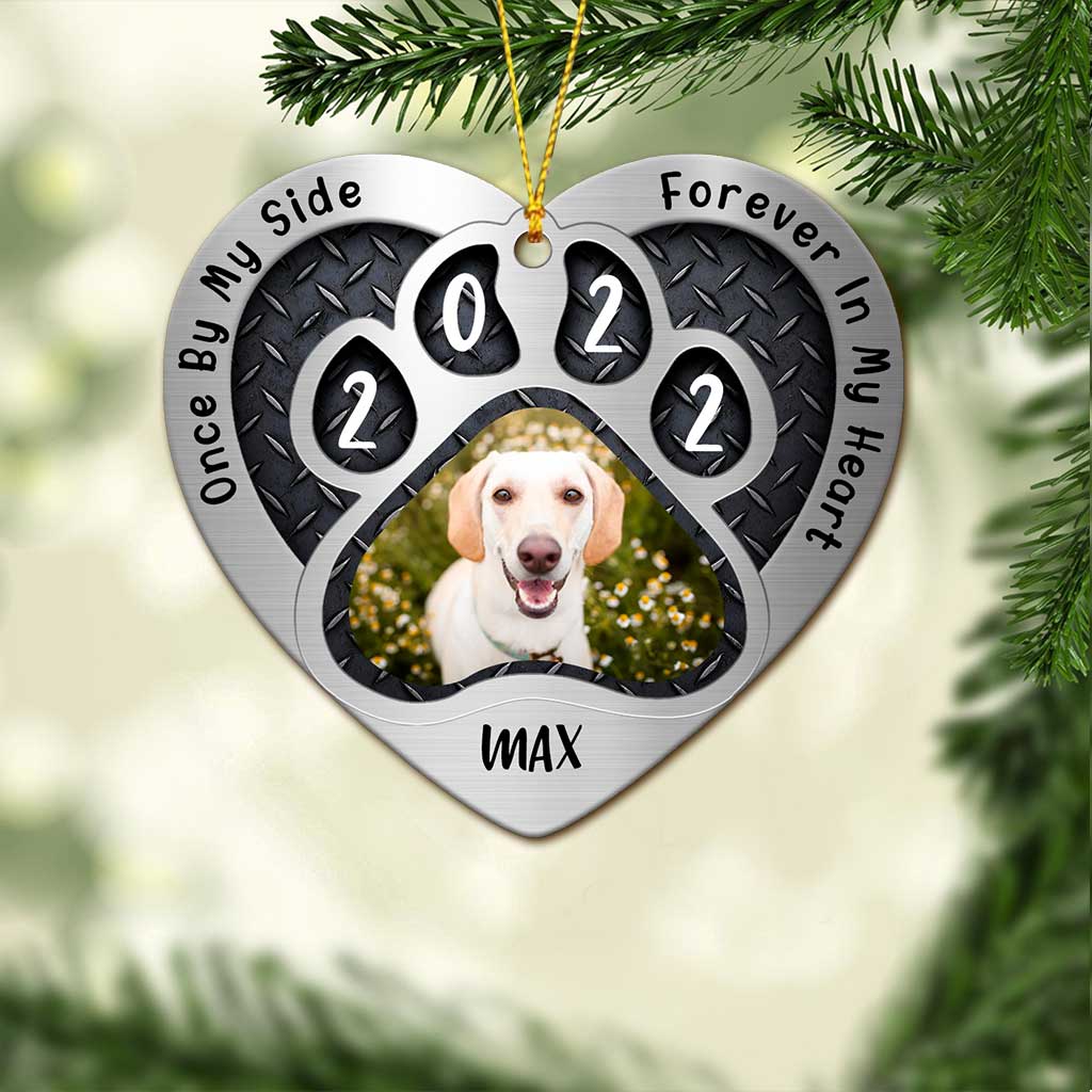 Once By My Side Forever In My Heart - Personalized Dog Heart Aluminium Ornament (Printed On Both Sides)