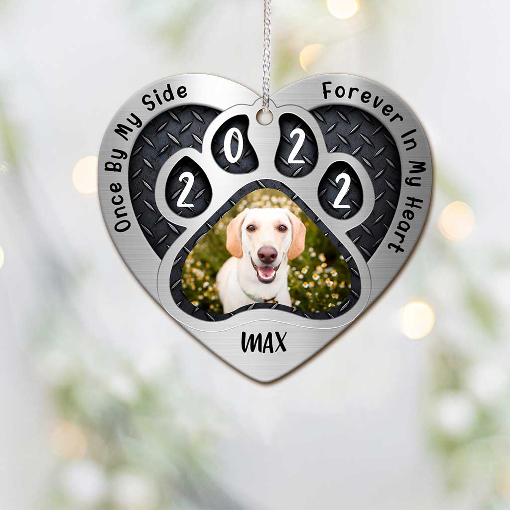 Once By My Side Forever In My Heart - Personalized Dog Heart Aluminium Ornament (Printed On Both Sides)