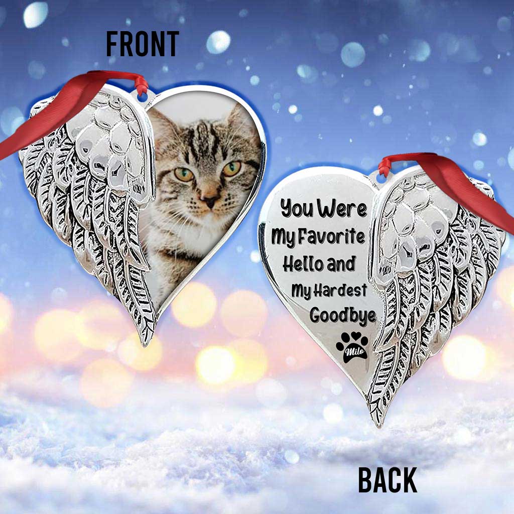 You Were My Favorite Hello and My Hardest Goodbye - Personalized Christmas Cat Ornament (Printed On Both Sides)