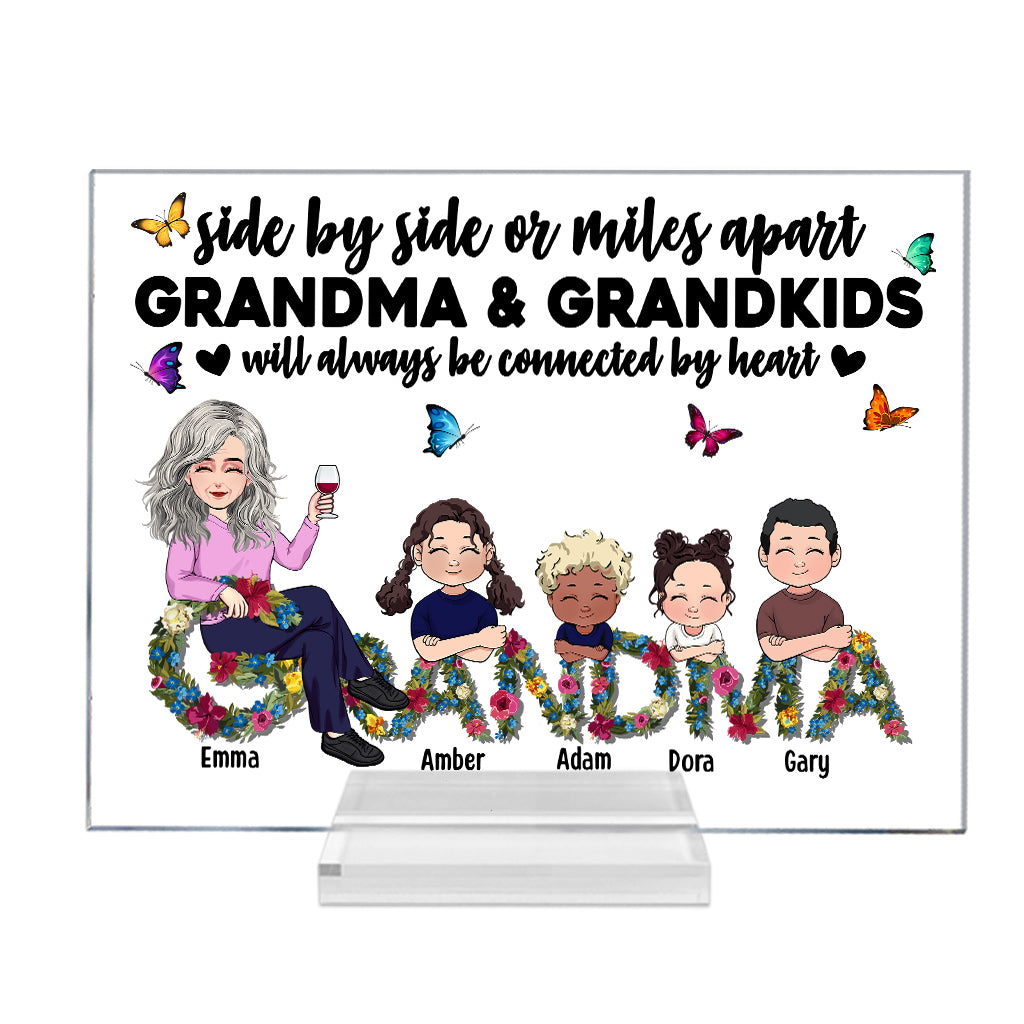 Always Be Connected By Heart - Personalized Mother's Day Grandma Transparent Acrylic Plaque