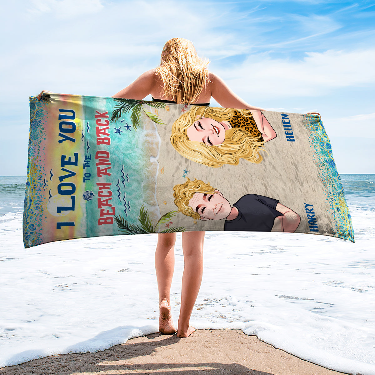 I Love You To The Beach And Back - Personalized Couple Beach Towel