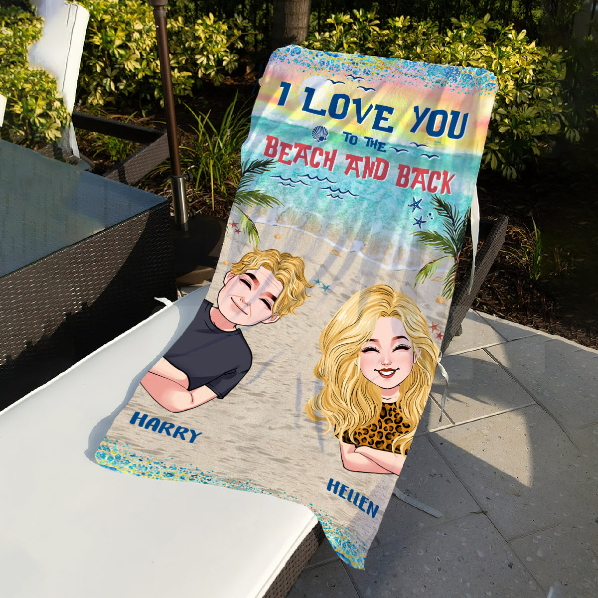 I Love You To The Beach And Back - Personalized Couple Beach Towel