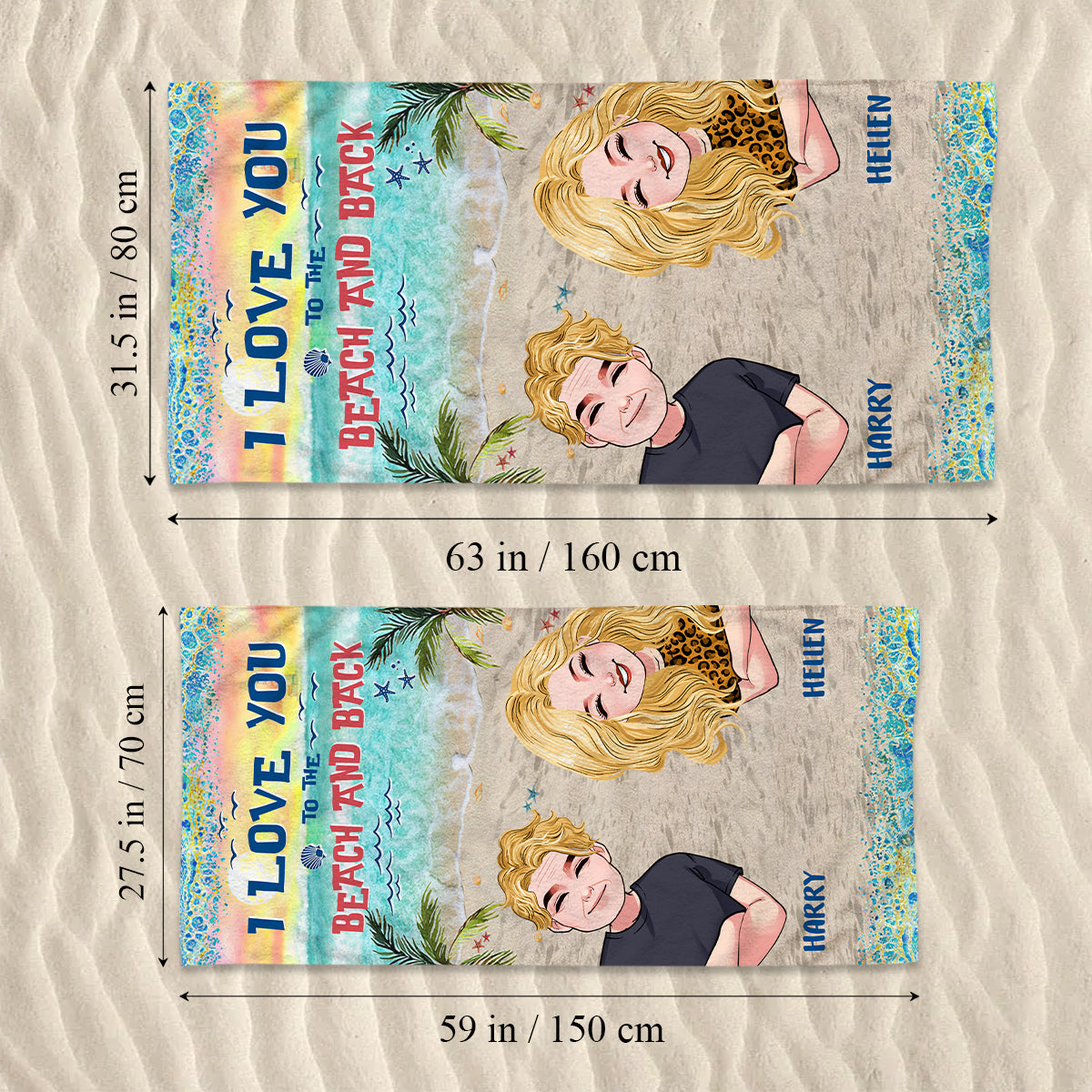 I Love You To The Beach And Back - Personalized Couple Beach Towel