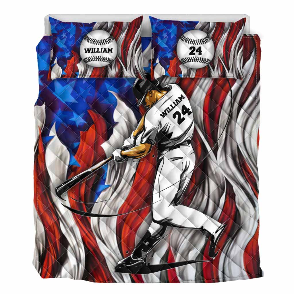 American Baseball Player - Personalized Quilt Set