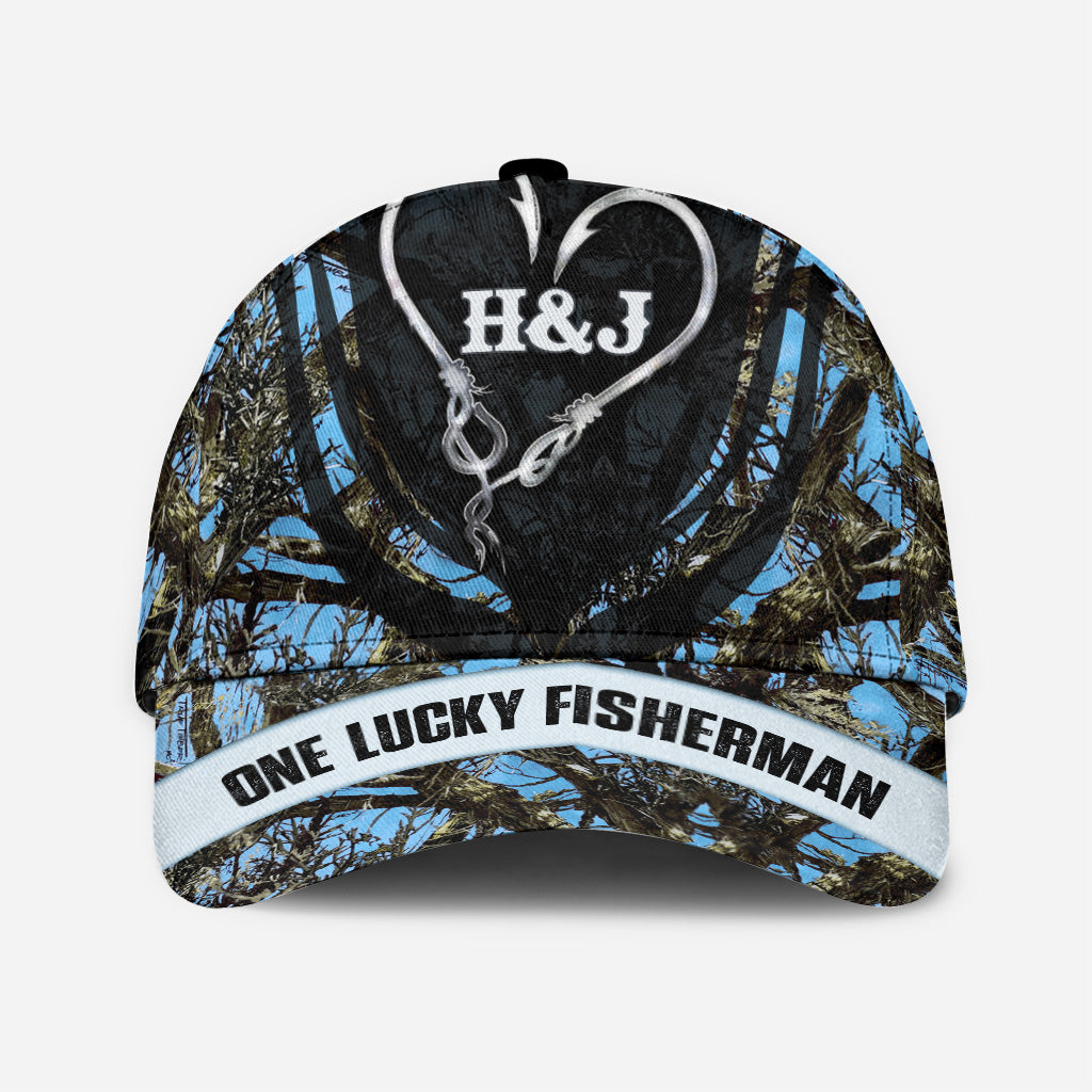 One Lucky Fisherman - Fishing gift for husband, boyfriend, dad, grandpa - Personalized Classic Cap