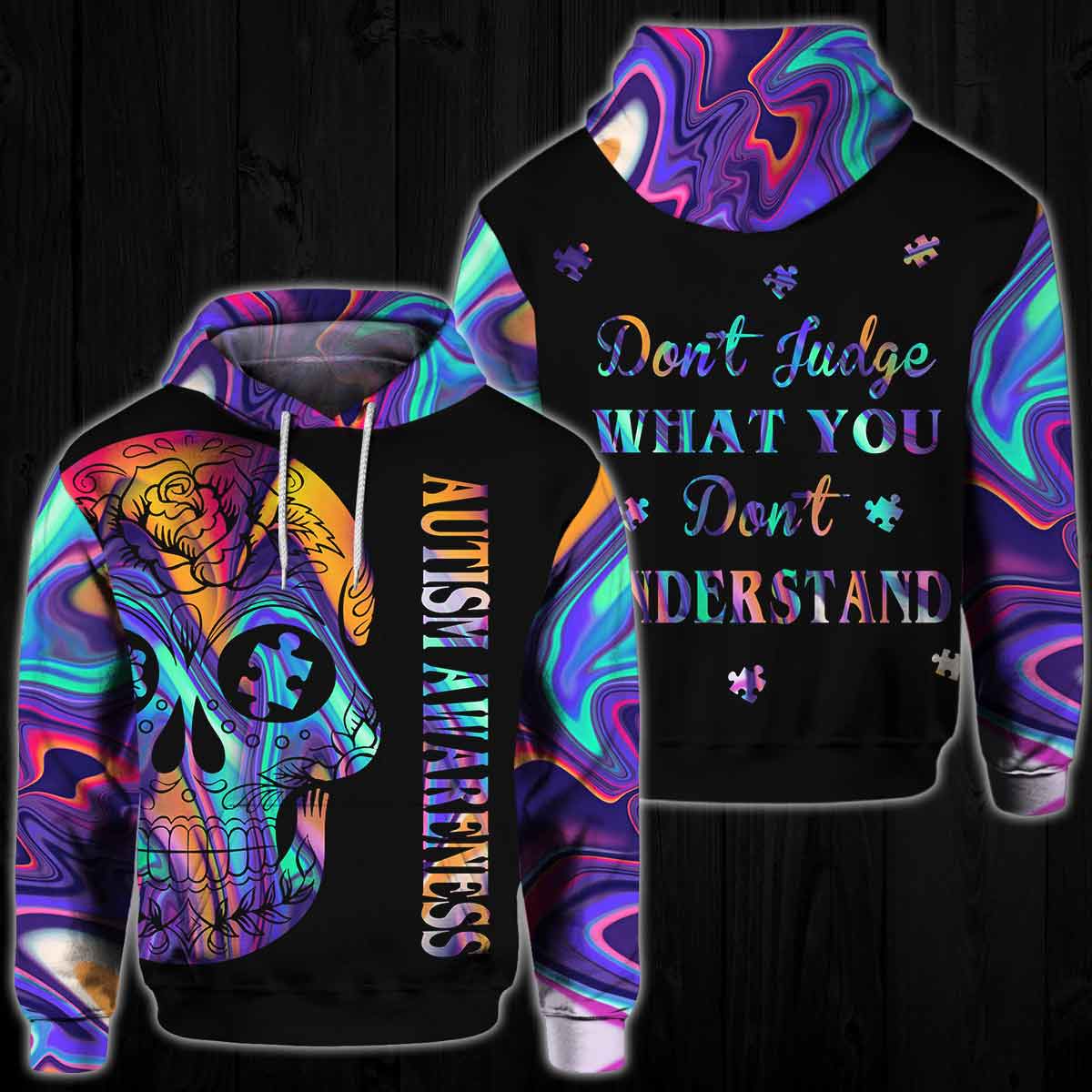 Don't Judge - Autism Awareness All Over 3D Hoodie