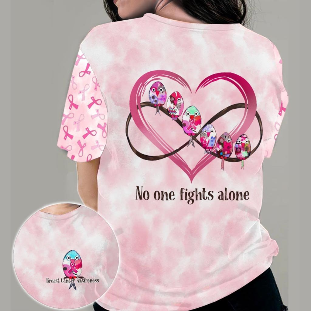 No One Fights Alone - Breast Cancer Awareness All Over T-shirt and Hoodie