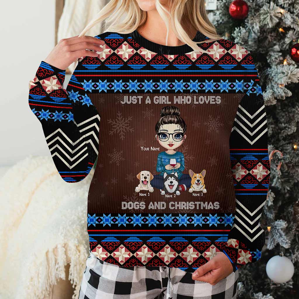 Just A Girl Who Loves Dogs And Christmas - Personalized Ugly Sweater