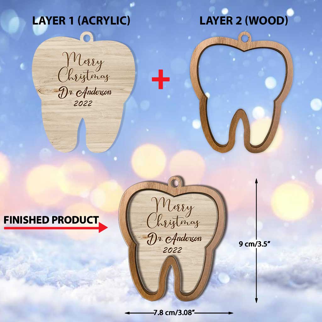 Tooth Merry Christmas - Personalized Dentist Layered Wood Ornament