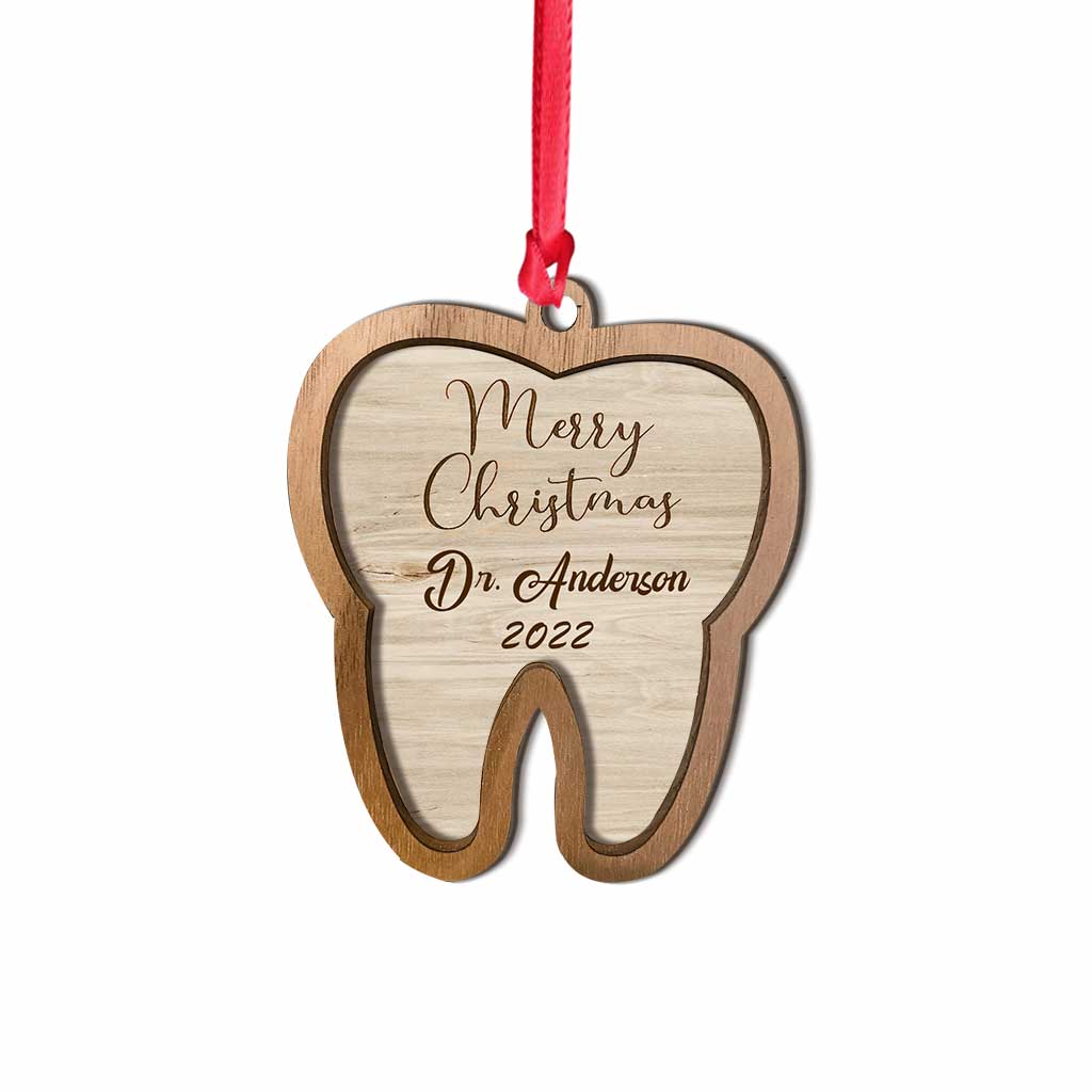 Tooth Merry Christmas - Personalized Dentist Layered Wood Ornament
