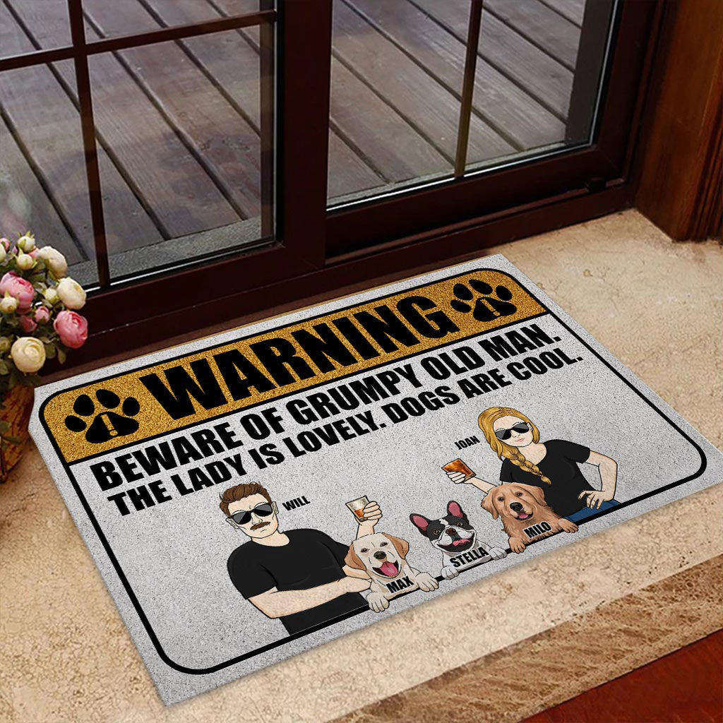 Beware Of Grumpy Old Man Lovely Lady Cool Dogs - Personalized Couple Dog Doormat