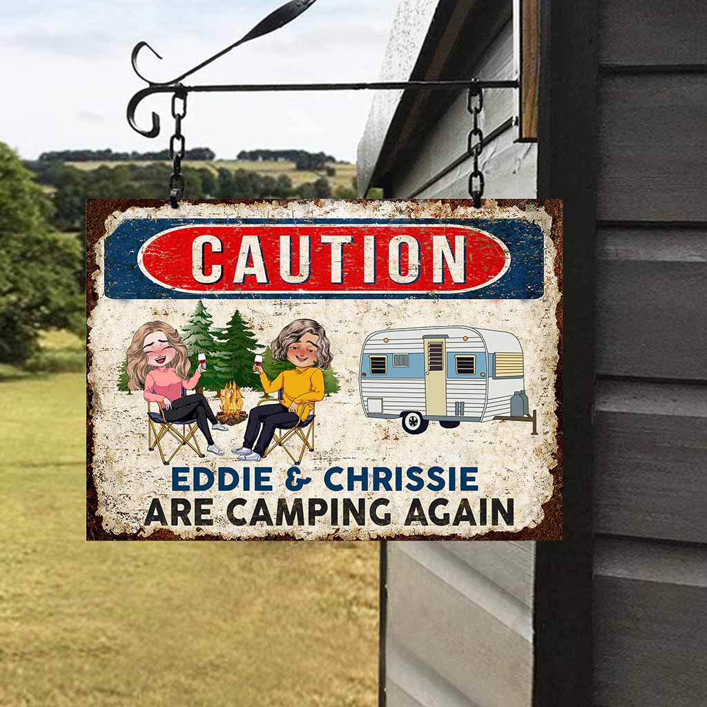 Caution - Personalized Camping Rectangle Metal Sign