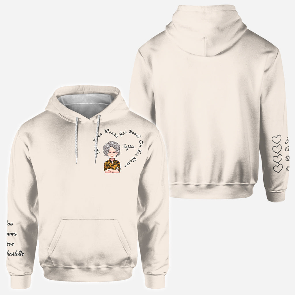 This Nana Wears Her Heart - Personalized Mother's Day Grandma All Over Hoodie