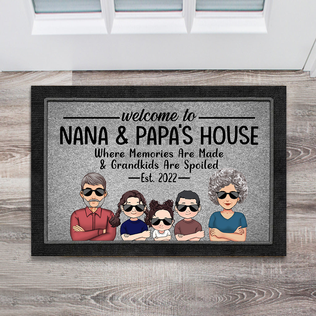 Welcome To Nana And Papa's House - Personalized Grandma Doormat