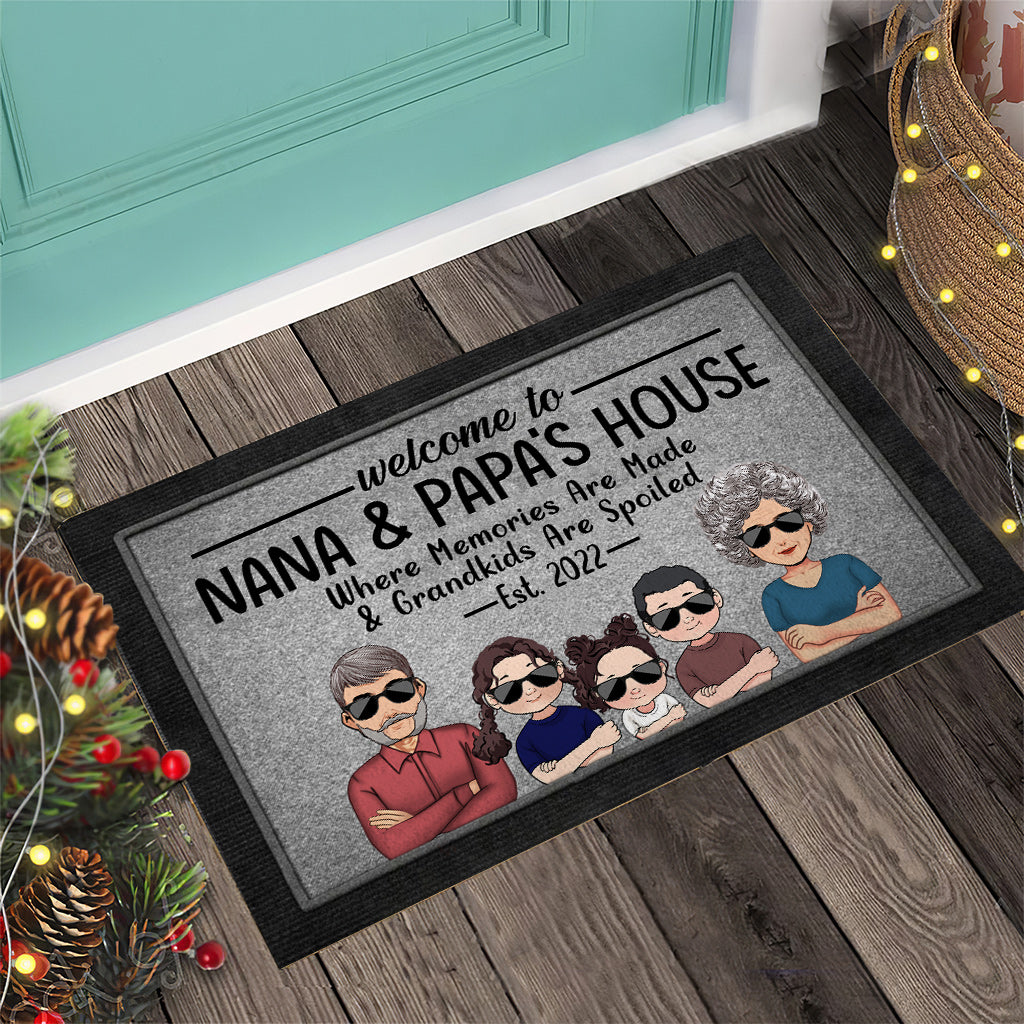 Welcome To Nana And Papa's House - Personalized Grandma Doormat