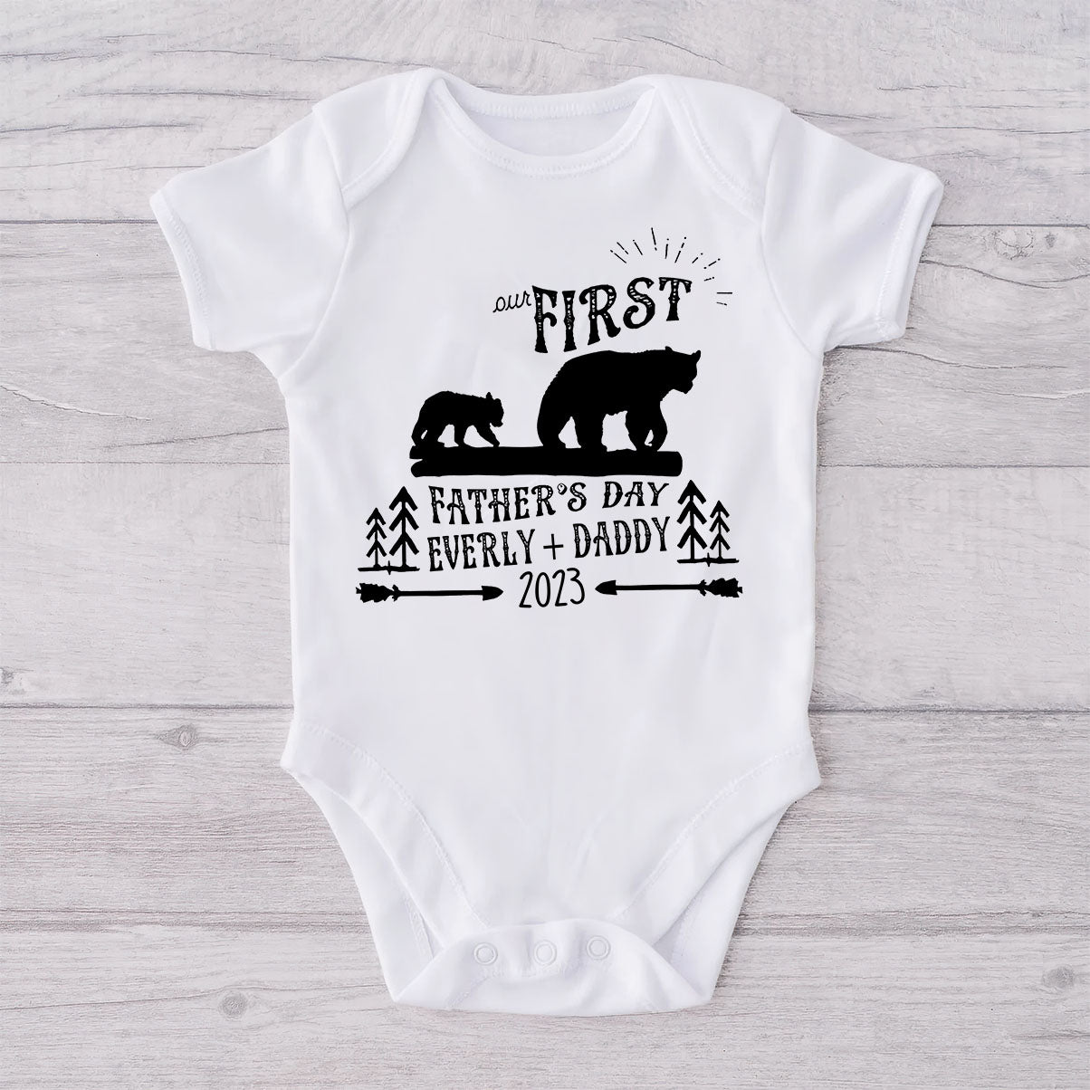 First Father's Day - Personalized Father T-shirt And Baby Onesie