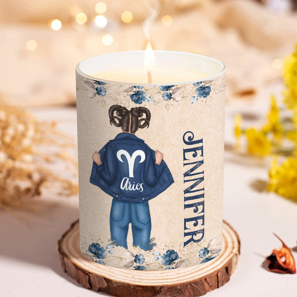 Zodiac Denim Girl - Personalized Horoscope Candle With Wooden Lid