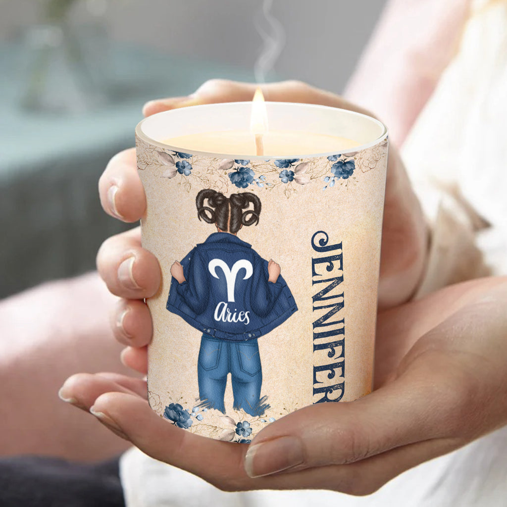 Zodiac Denim Girl - Personalized Horoscope Candle With Wooden Lid