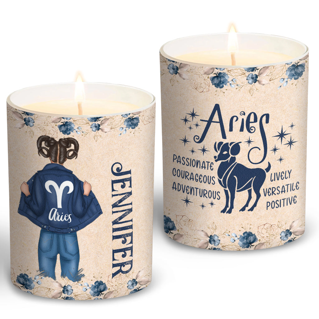 Zodiac Denim Girl - Personalized Horoscope Candle With Wooden Lid