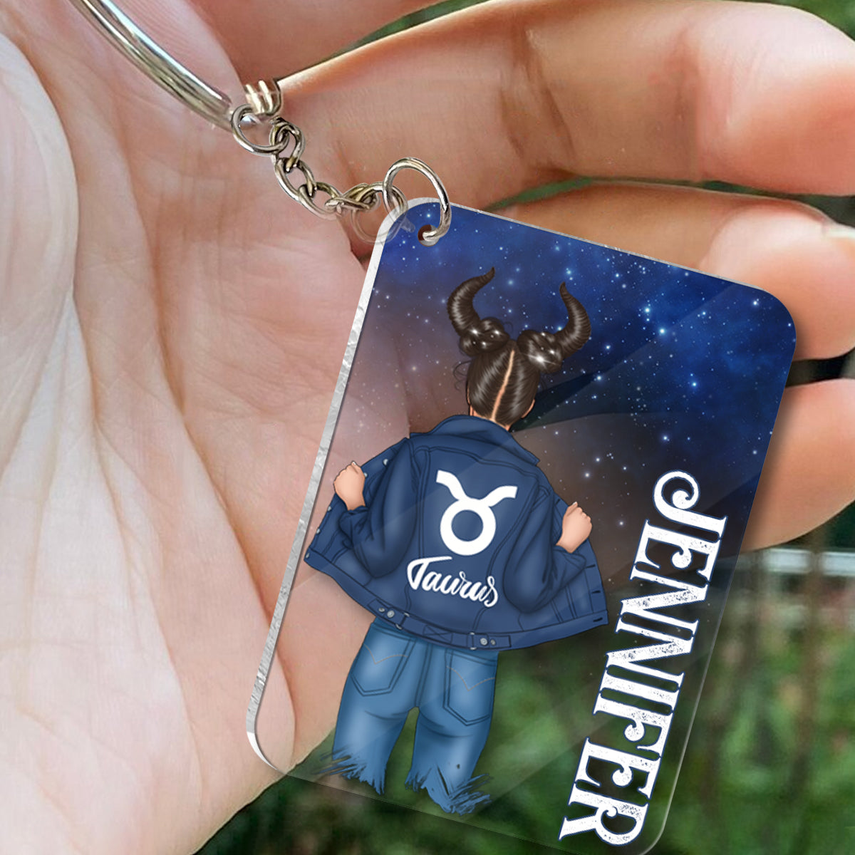 Zodiac Denim Girl - Personalized Horoscope Transparent Keychain