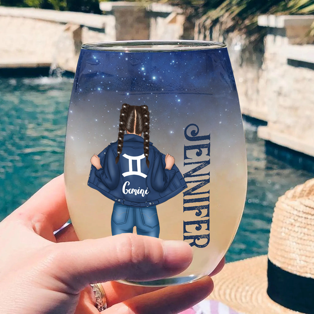 Zodiac Denim - Personalized Horoscope All Over Wine Glass