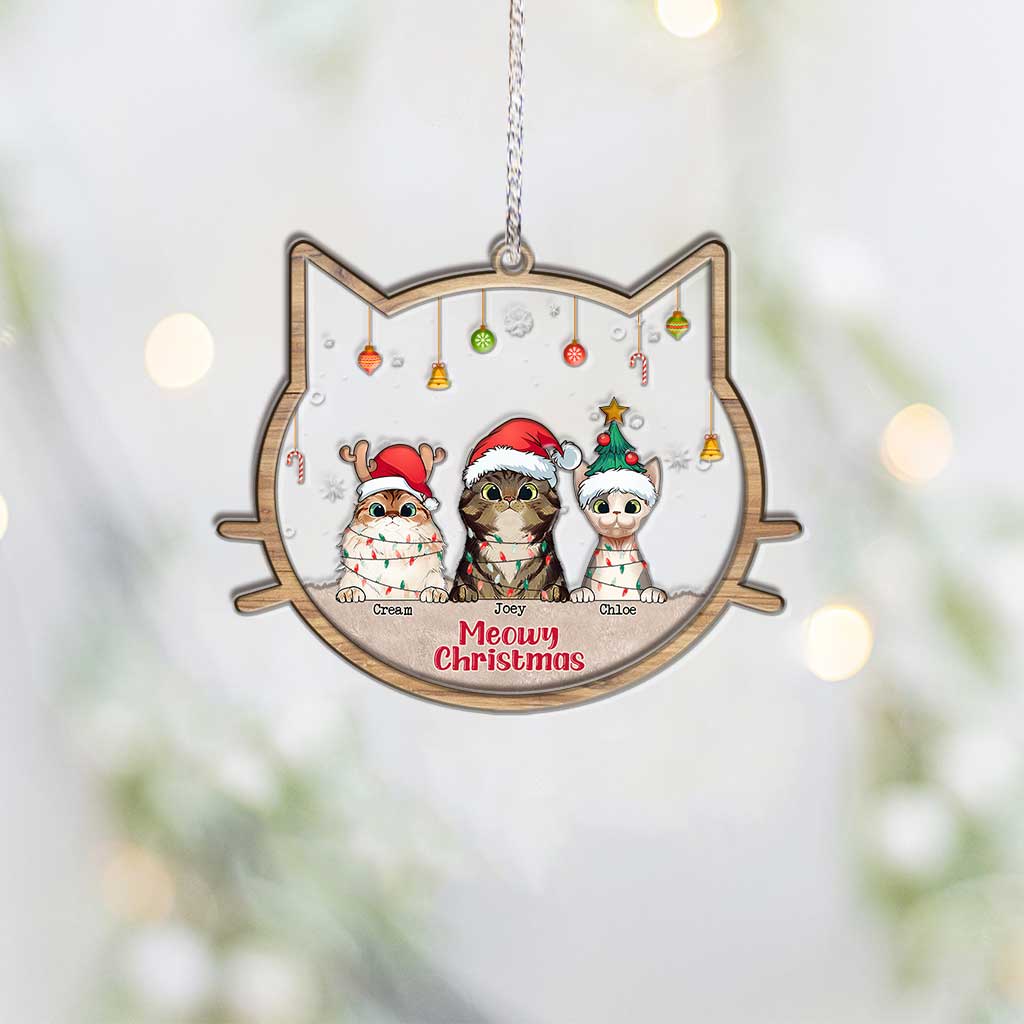 Meowy Christmas - Personalized Christmas Cat Layers Mix Ornament