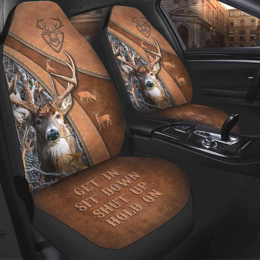 Get In Sit Down Shut Up Hold On - Hunting Seat Covers With Leather Pattern Print