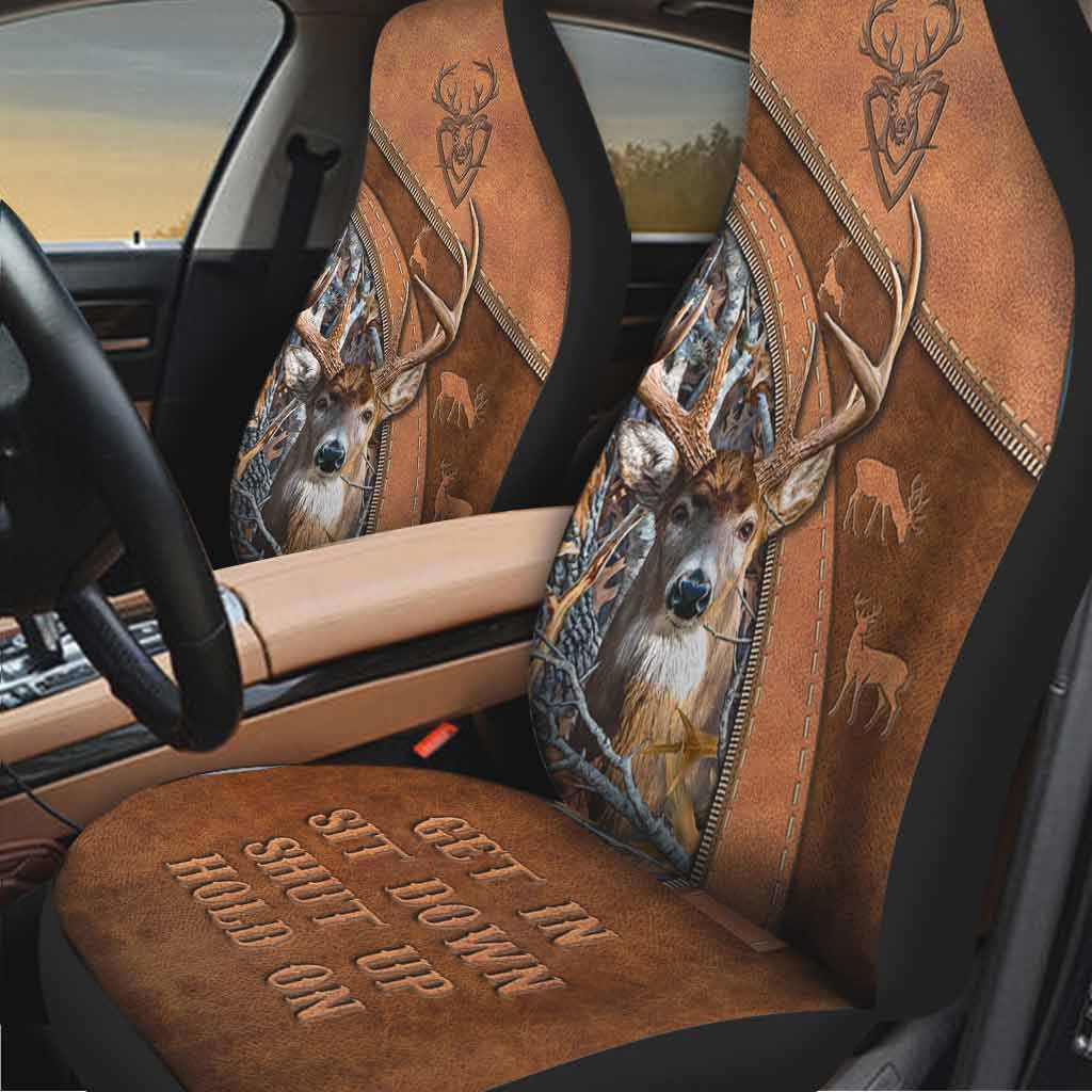 Get In Sit Down Shut Up Hold On - Hunting Seat Covers With Leather Pattern Print