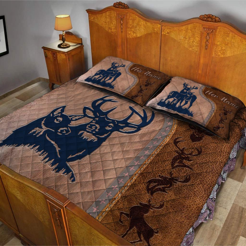 You And Me We Got This - Personalized Couple Hunting Quilt Set With Leather Pattern Print