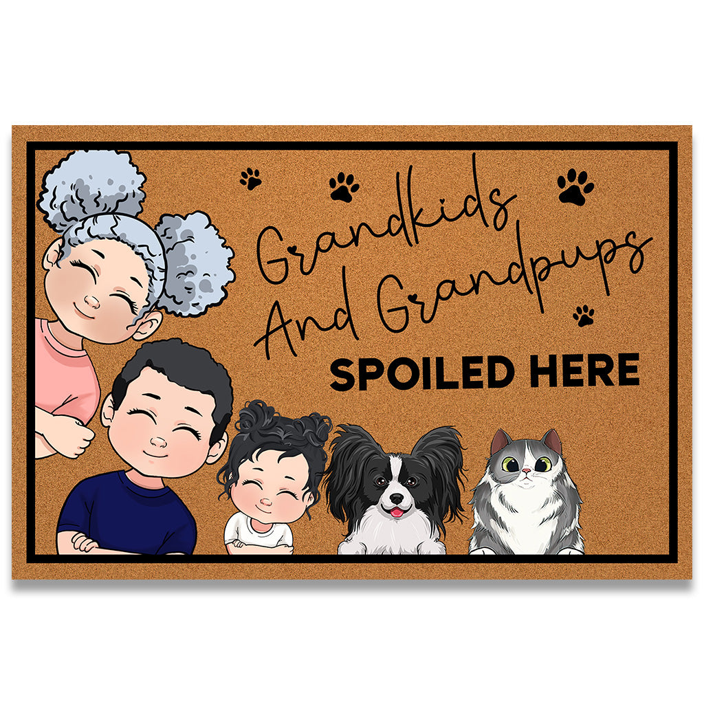 Grandkids And Grandpups Spoiled Here - Personalized Mother's Day Grandma Doormat