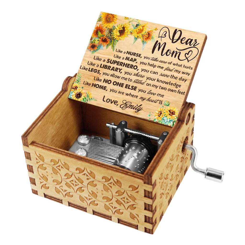 Dear Mom Vintage Sunflower - Personalized Mother's Day Mother Hand Crank Music Box