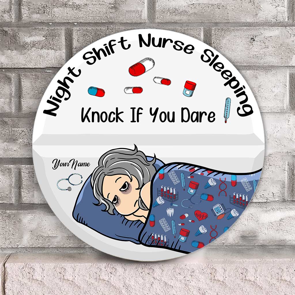 Night Shift Nurse Sleeping - Personalized Round Wood Sign