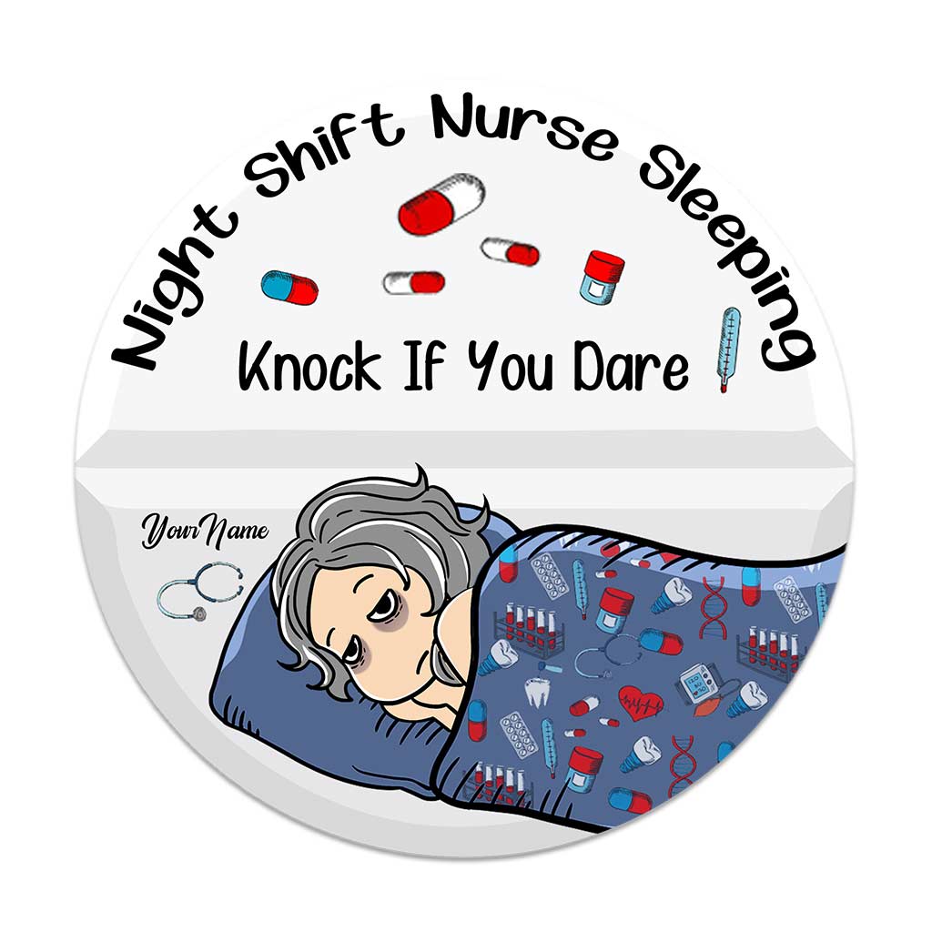 Night Shift Nurse Sleeping - Personalized Round Wood Sign