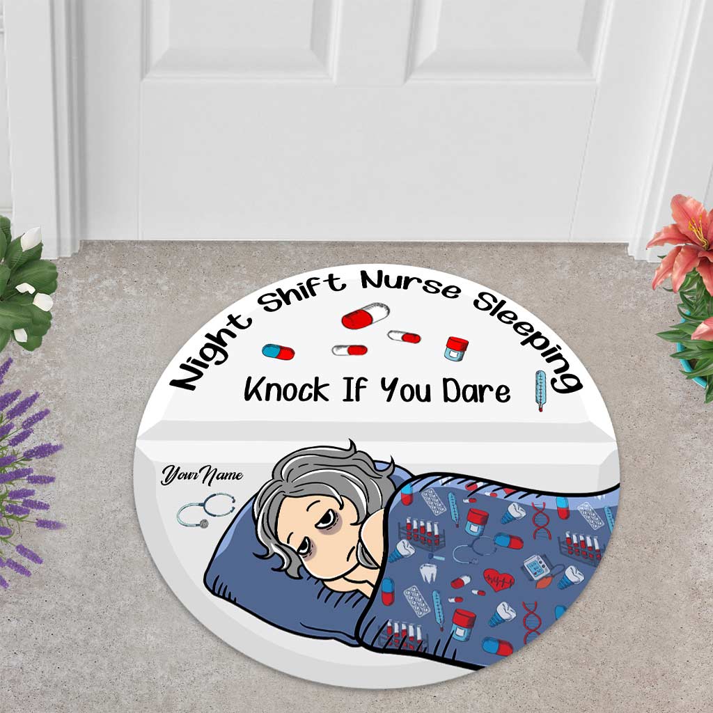 Night Shift Nurse Sleeping - Personalized Shaped Doormat