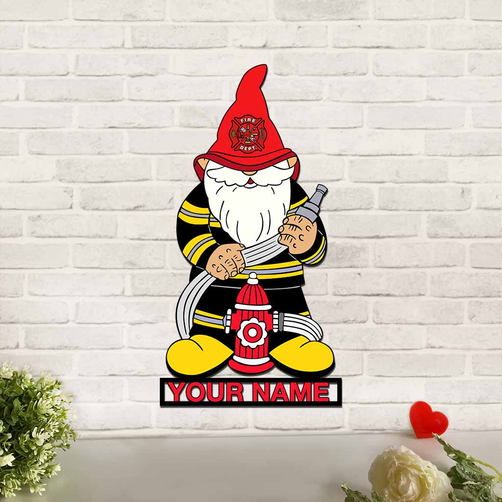 Firefighter Gnome - Personalized Cut Metal Sign