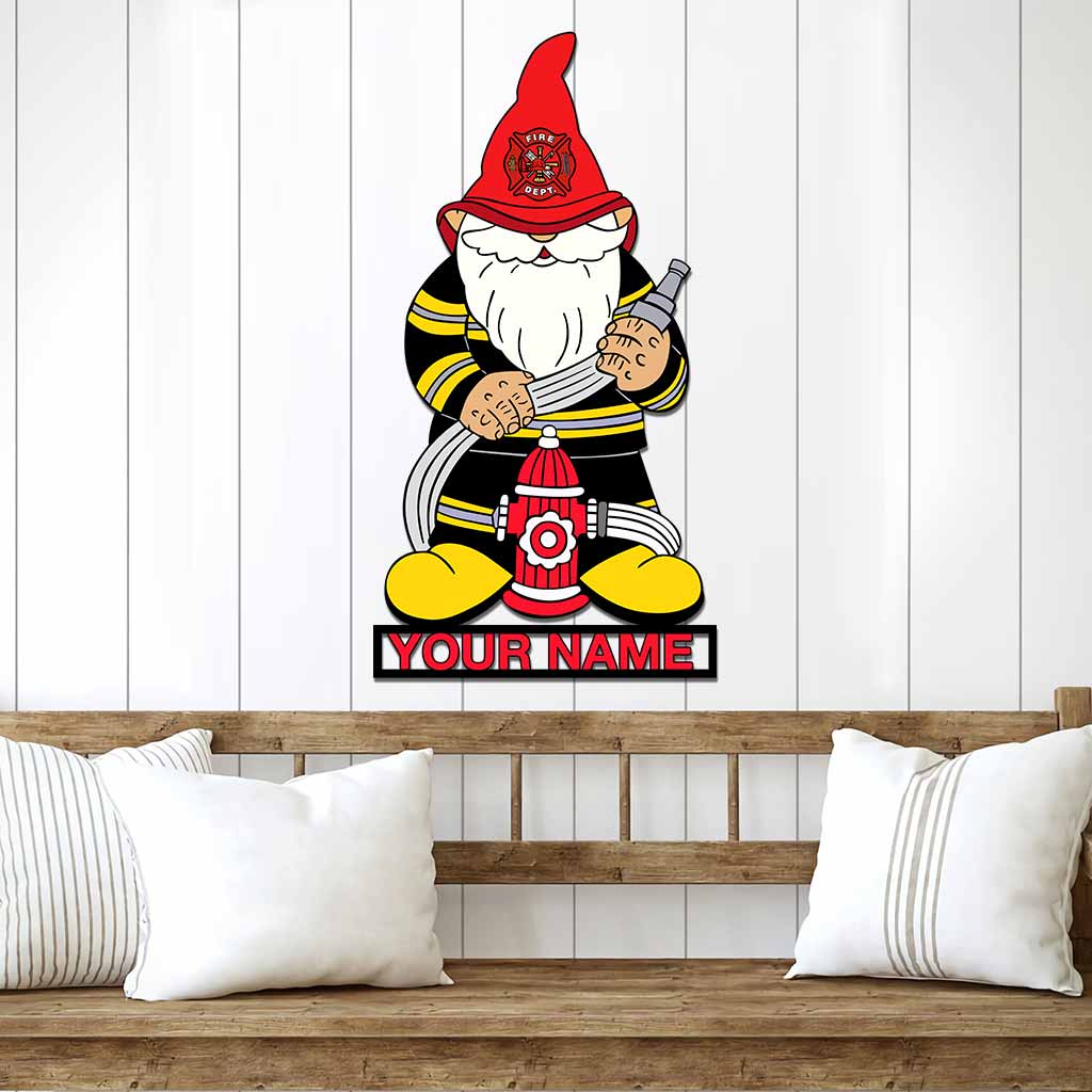 Firefighter Gnome - Personalized Cut Metal Sign