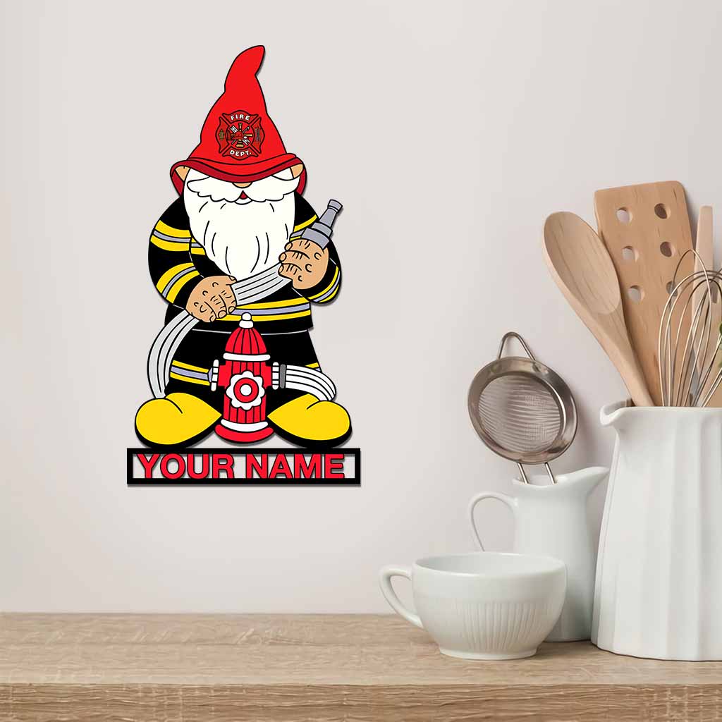 Firefighter Gnome - Personalized Cut Metal Sign